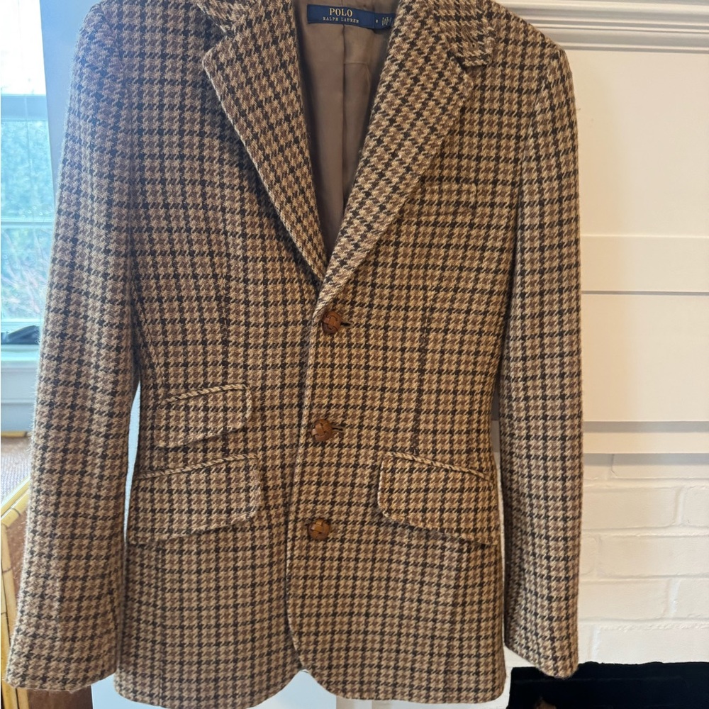 Beautiful Ralph Lauren Tan and Brown Wool Houndstooth Blazer - Picture 9 of 15